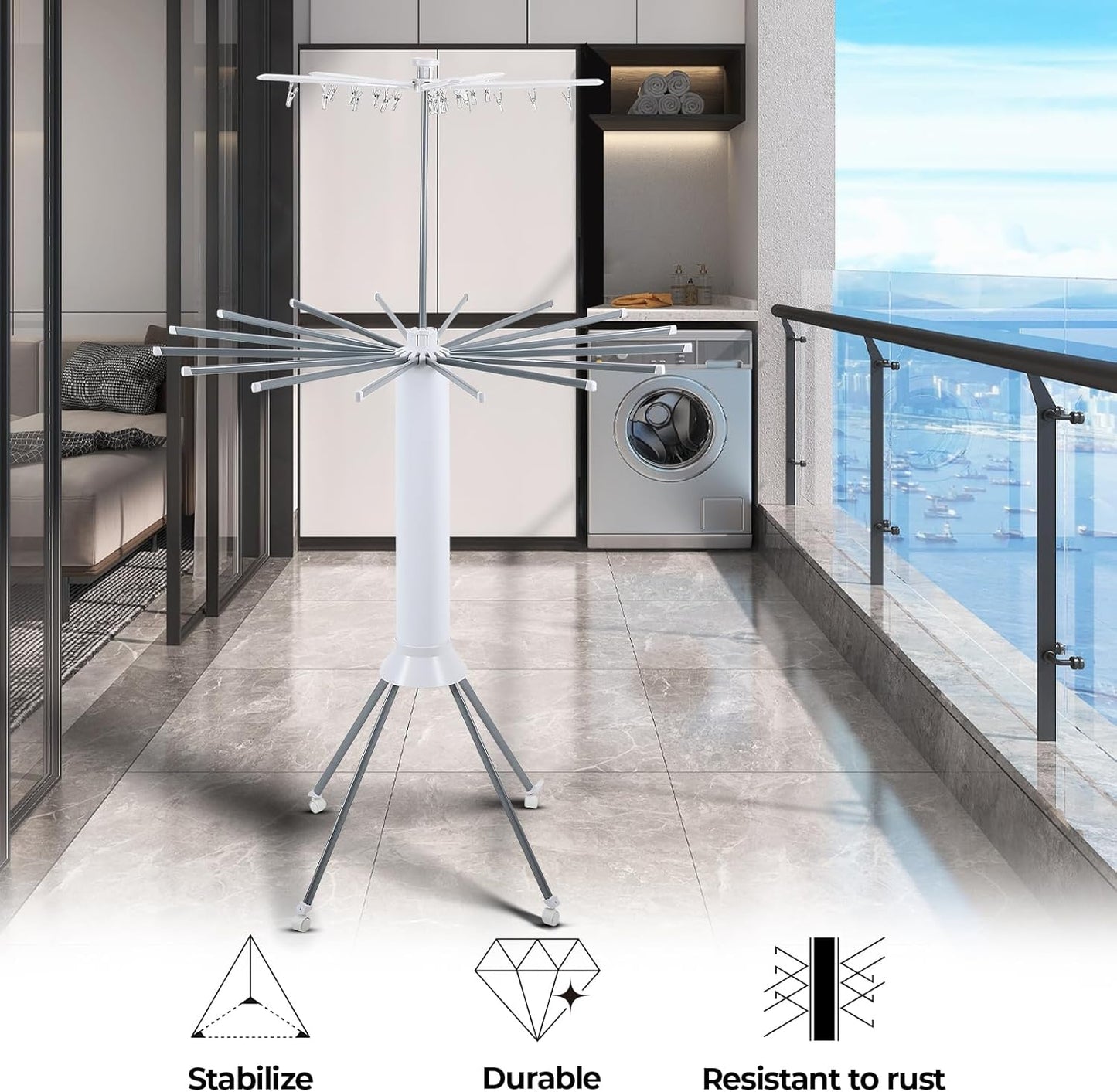 4-Legged Clothes Drying Rack Foldable,Octopus-Shaped Portable Laundry Drying Rack,Outdoor and Indoor Collapsible Drying Rack with 4 Pulleys,2 Tier