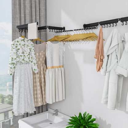 Gezen Clothes Drying Rack, Wall Mounted Drying Rack Clothing Retractable, Foldable Clothes Hanger Rack with 24 Hooks for Laundry Room Organization and Storage, Space Saving, Collapsible, Quad-Fold