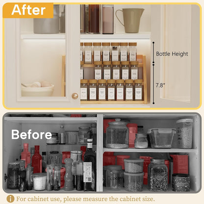 Bamboo Spice Rack Organizer -3-Tier Spice Rack for Countertop,Cabinet Spice Rack Organizer for 27 Spice Jars(4oz)，Step Shelf (yellow)