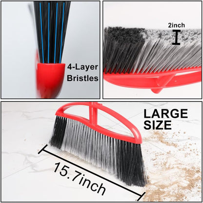Outdoor Broom, 15.7" Wide Heavy Duty Angle Broom with Long Handle, Stiff Bristles for Sweeping Patio, Garden, Garage, Yard (Red), MULB36