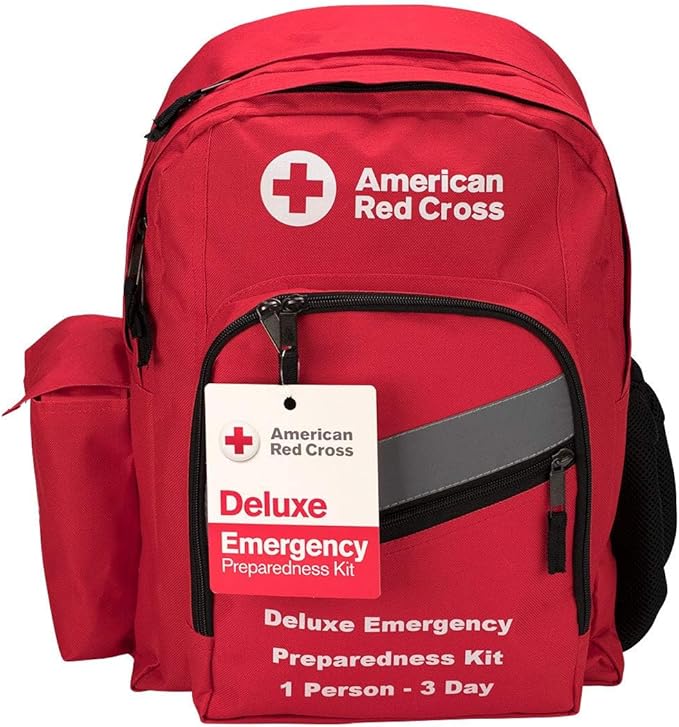 American Red Cross Officially Licensed Product | 3-Day Emergency Preparedness Deluxe Backpack | 72 Hour Survival Supplies for 1 Person | Water, Phone Charger, Blanket, Food