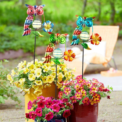 Set of 3 Owl Decorative Garden Stakes,Glow in The Dark Metal Yard Art,Waterproof Stakes Decorative for Outside,Metal Garden Decor for Mom,Women,Yard Lover