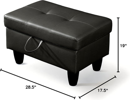 Ottoman Rectangular Storage Ottoman Bench, Faux Leather Footrest, Coffee Table, Stool Footstool with Hinged Lid for Living Room, Bedroom, Entryway, Black, 28.5"x19"x17.5"