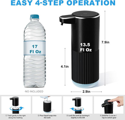 Automatic Soap Dispenser, 2 Pack Black Touchless Liquid Soap Dispenser for Bathroom, 13.5 Fl Oz Plastic Electric Auto Dish Soap Dispensers Wall Mount for Kithcen with Adjustable Volume
