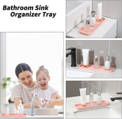 Silicone Kitchen Sink Organizer Tray for Multiple Usage,Easy Clean,Eco-Friendly Sponges Holder for Kitchen Bathroom Counter or Sink,Dish Soap Dispenser,Scrubber,Bottle,Cup Pink 12" x 4”