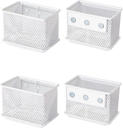 White Magnetic Basket, Magnetic Pencil Holder for whiteboard, Wire Mesh Magnetic Refrigerate Organizer, Magnetic shelf Desktop Storage, 3.42'' x 2.36'' x 2.55'',Set of 4