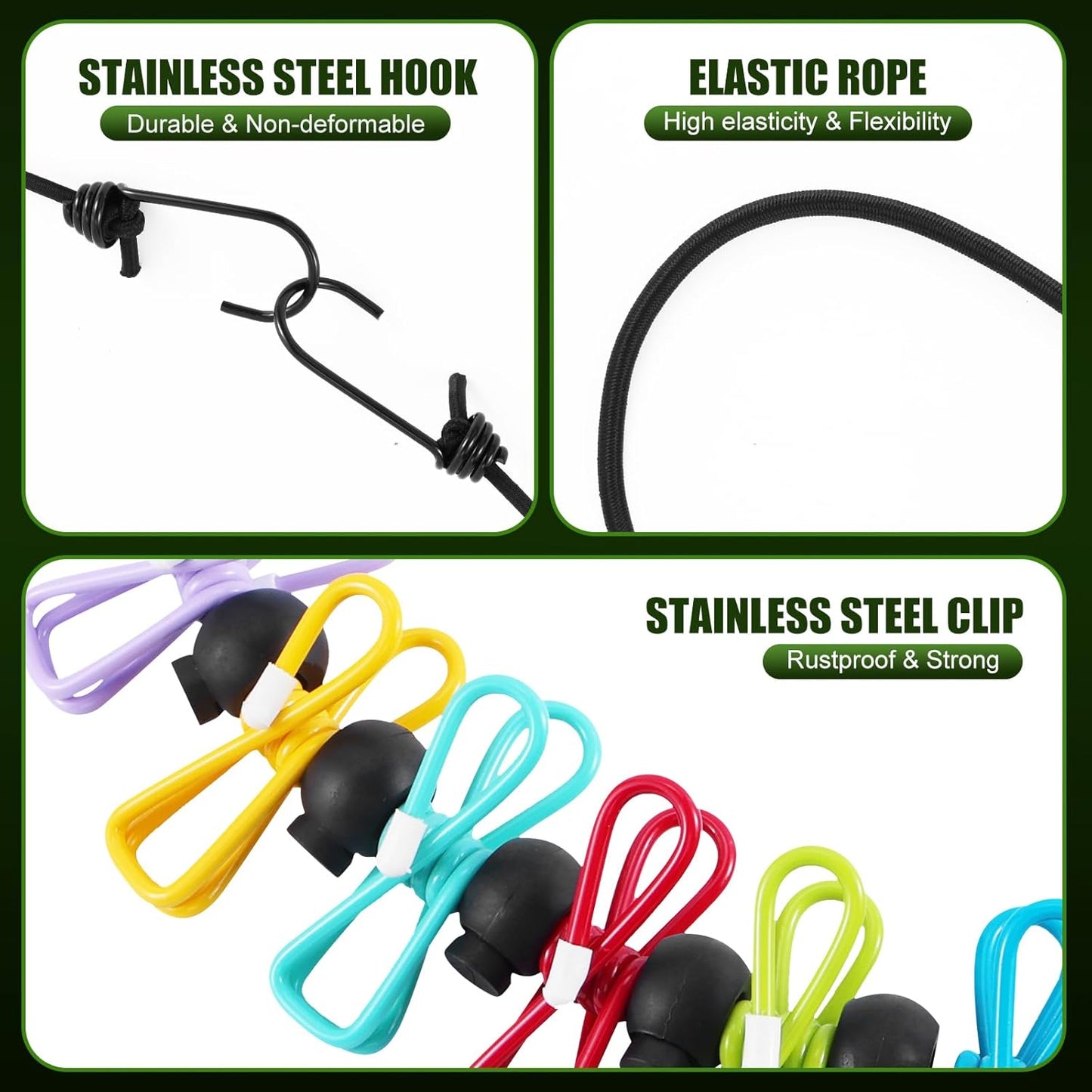 2 Pack Camping Clothesline Portable 12 Clothespins, Camping Accessories Travel Clothesline for Outdoor Indoor, Retractable Clothes Line Elastic Clothesline for Camper Hotel Room