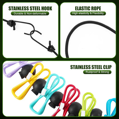 2 Pack Camping Clothesline Portable 12 Clothespins, Camping Accessories Travel Clothesline for Outdoor Indoor, Retractable Clothes Line Elastic Clothesline for Camper Hotel Room