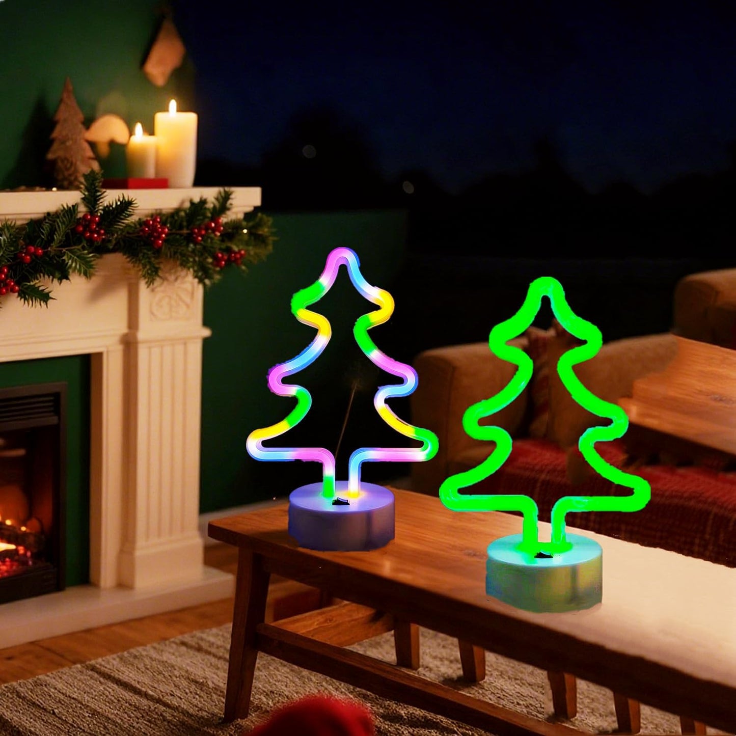 Christmas Tree Neon Light Signs for Bedroom Bedside Dorm Wall Decor,Neon Light up Christmas Decor LED Night Lights Table Ornaments Gifts for Kids Christmas Party,Battery Powered or USB Powered