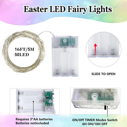 4-Pack Easter Lights Battery Operated, Pastel Fairy Lights with Timer, Waterproof 16FT 50LED Christmas String Light Indoor Outdoor for Easter Home Bedroom Christmas Centerpiece Decoration (Multicolor)