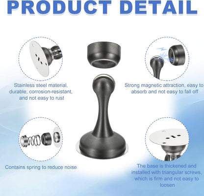 uxcell Magnetic Door Stopper, Stainless Steel Heavy Duty Door Holder, No Drilling Doors Knob Wall Protector with Self-AdhesiveTapes and Screws for Home Office Wall Floor Mounting, Gray