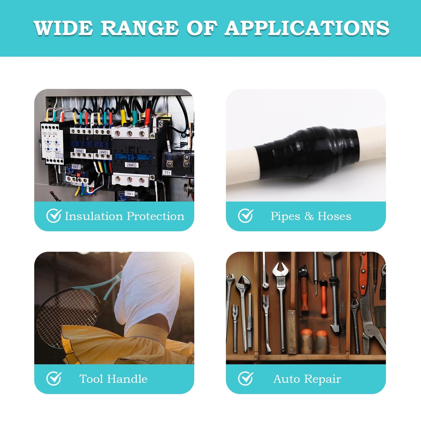 Self Fusing Silicone Tape 1 in x 16.4' Black Waterproof Rubber Leak Proof Sealing Silicone Rubber Self-amalgamating Tape for Emergency Hot and Cold Water Pipe Repairs and Tool Fixation