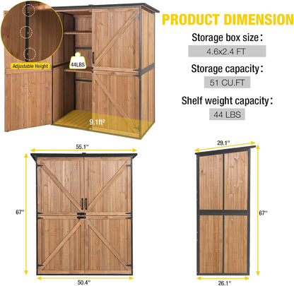 Aivituvin Outdoor Storage Shed Upgraded with Strong Metal Frame Garden Tool Shed Storage House Cabinet with Adjustable Shelfs and Wooden Floor 4.6 x 2.42FT (Brown)