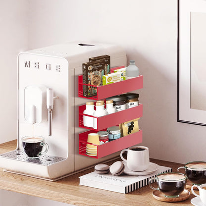 Magnetic Spice Rack Organizer for Fridge Seasoning Organizer for Kitchen Storage With Screw Magnetic Shelf for Oven, RV,Garage,Bathroom (Red, 4pack)