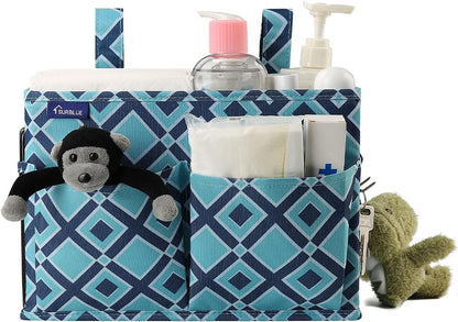 Surblue Caddy Hanging Organizer Bedside Storage Bag for Bunk and Hospital Beds, Blueplaid, Small