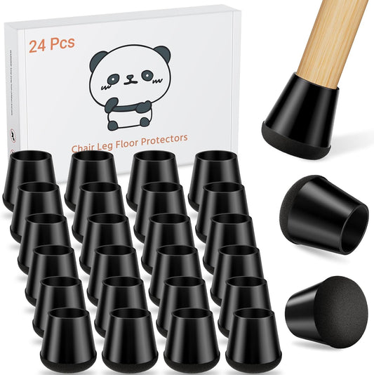 24 PCS Silicone Chair Leg Floor Protectors Small (0.8"-1") Rubber Felt Furniture Pads Chair Legs Caps/Covers for Hardwood Floors, Tile from Scratches & Reduce Noise - Round, Black
