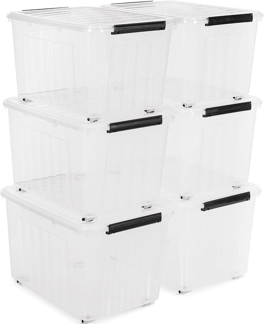 Citylife 82 QT Clear Plastic Storage Bins with Lids Stackable and Nestable Storage Boxes with Lids Large Plastic Storage Containers for Garage, Closet, Kitchen, 6 Packs