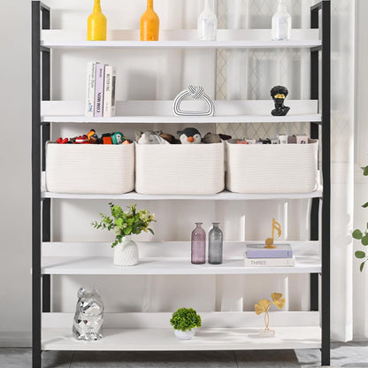 Large Storage Baskets for Organizing Shelves, Woven Cotton Rope Bins for Baby Nursery Organization, Book Toy Towel Organizer, 17"x13"x9.5", 3 Packs, Off White