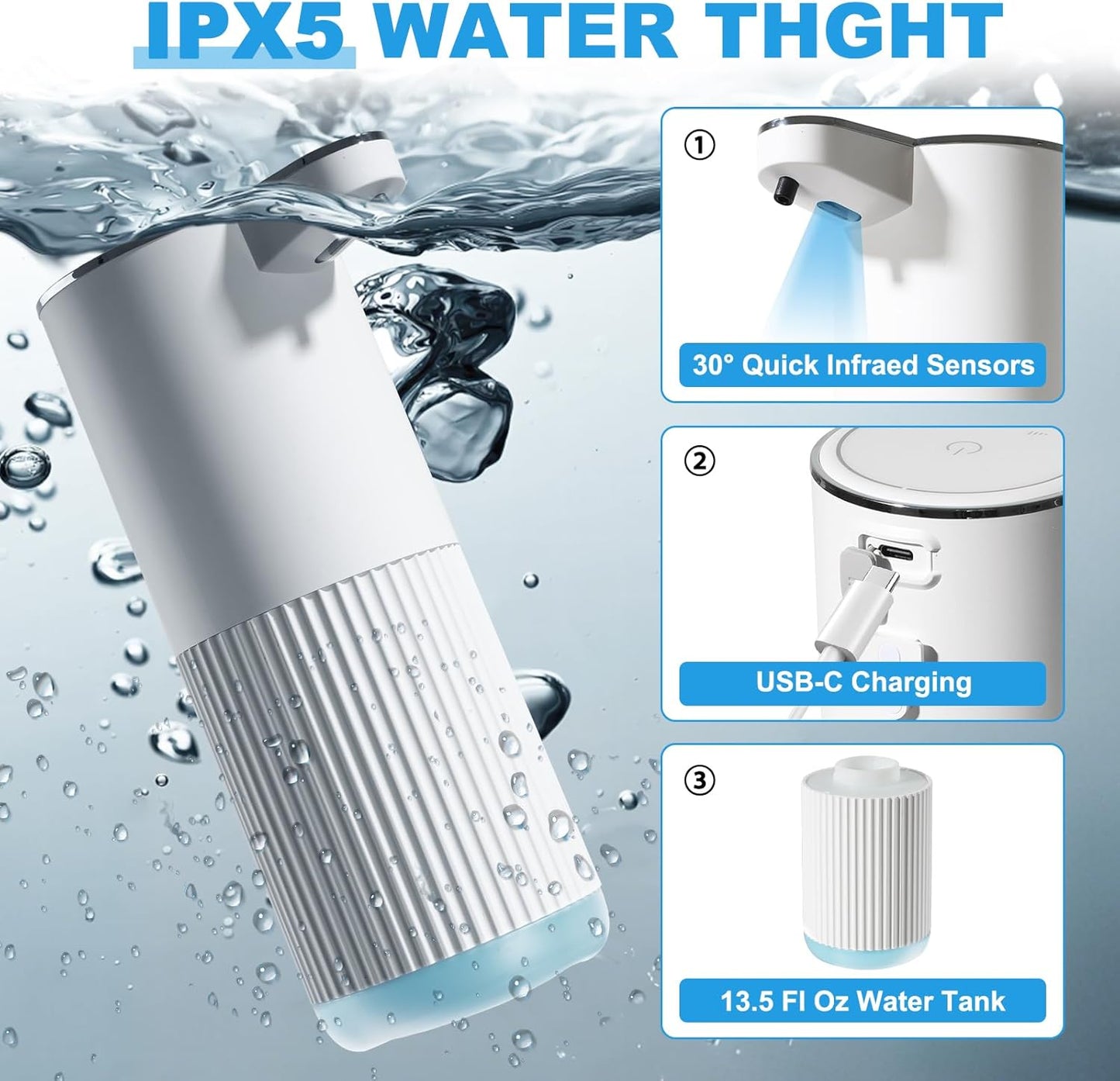 Automatic Soap Dispenser, 2 Pack White Touchless Liquid Soap Dispenser for Bathroom, 13.5 Fl Oz Plastic Electric Auto Dish Soap Dispensers Wall Mount for Kithcen with Adjustable Volume