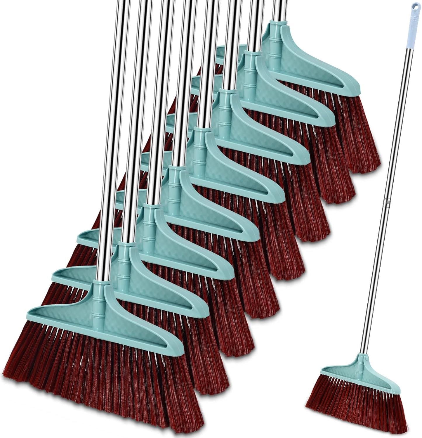 Lasnten 8 Pcs Heavy Duty Broom Commercial Set 49" Stainless Steel Detachable Handle Indoor and Outdoor Floor Brooms for Home, Garage, Kitchen, Office, Patio Cleaning, Warehouse