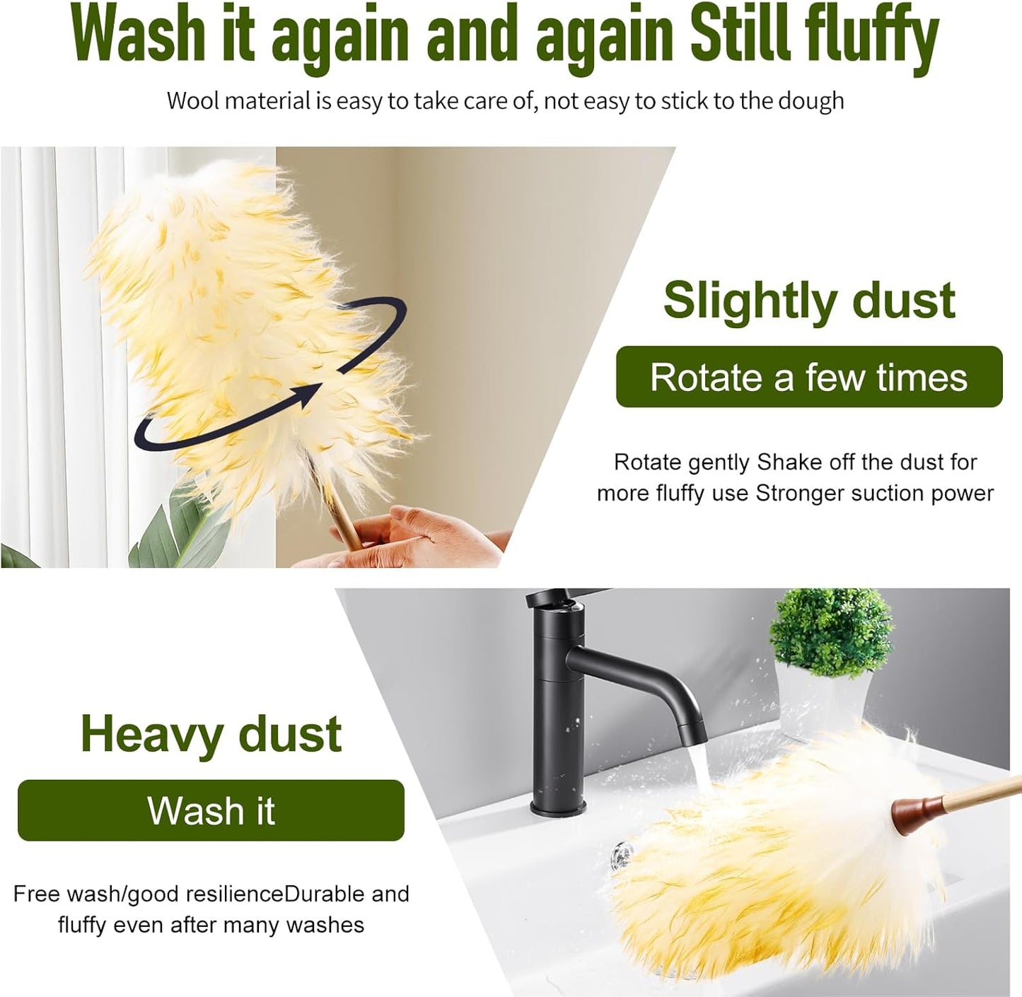 Natural Lambswool Duster 20 Inch Handheld with Wooden Handle Duster Dusting Tool for Blinds Electronics Furniture Delicate Surfaces (2Pcs)