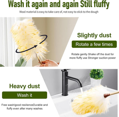 Natural Lambswool Duster 20 Inch Handheld with Wooden Handle Duster Dusting Tool for Blinds Electronics Furniture Delicate Surfaces (2Pcs)