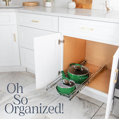 HOLDN’ STORAGE Pull Out Cabinet Organizer, Heavy Duty Caddy w/Lifetime Limited Warranty -24”W x 21”D - Requires At Least 25-1/4” Cabinet Opening, Steel Metal Cabinet Drawers Slide Out, Chrome