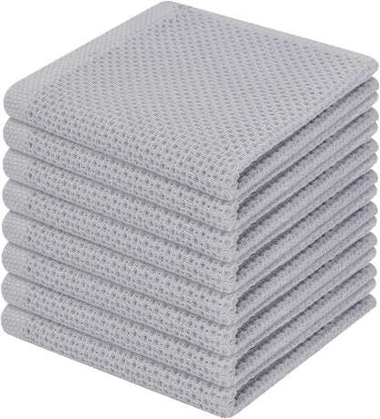 Homaxy 100% Cotton Waffle Weave Kitchen Dish Cloths, Ultra Soft Absorbent Quick Drying Dish Towels, 12 x 12 Inches, 8-Pack, Light Gray