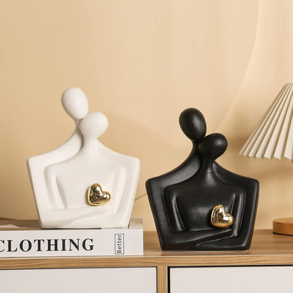Porcelain Romantic Couple Figurines Statue Black Aesthetic Decorations Hugging Couple Sculptures - Modern Ceramic Sculpture Home Accents for Living Room Bedroom Coffee Table, Desktop, Bookshelf