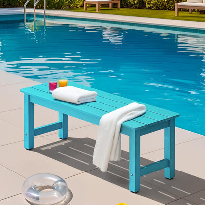 Outdoor Bench, 2-Person Poly Lumber Garden Bench, All-Weather Patio Bench Will not Rot and Fade for Garden, Porch, Backyard and Park, Easy Installation, Blue