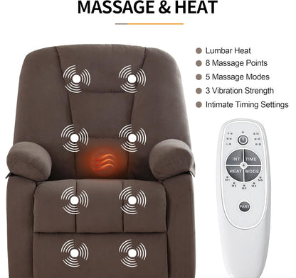 Power Swivel Rocker Recliner Chair for Adults,Rocking Recliners Chairs with Massage and Heat for Living Room, Electric Fabric Reclining Sofa Chair with USB and Type-C Port (Fabric Brown)