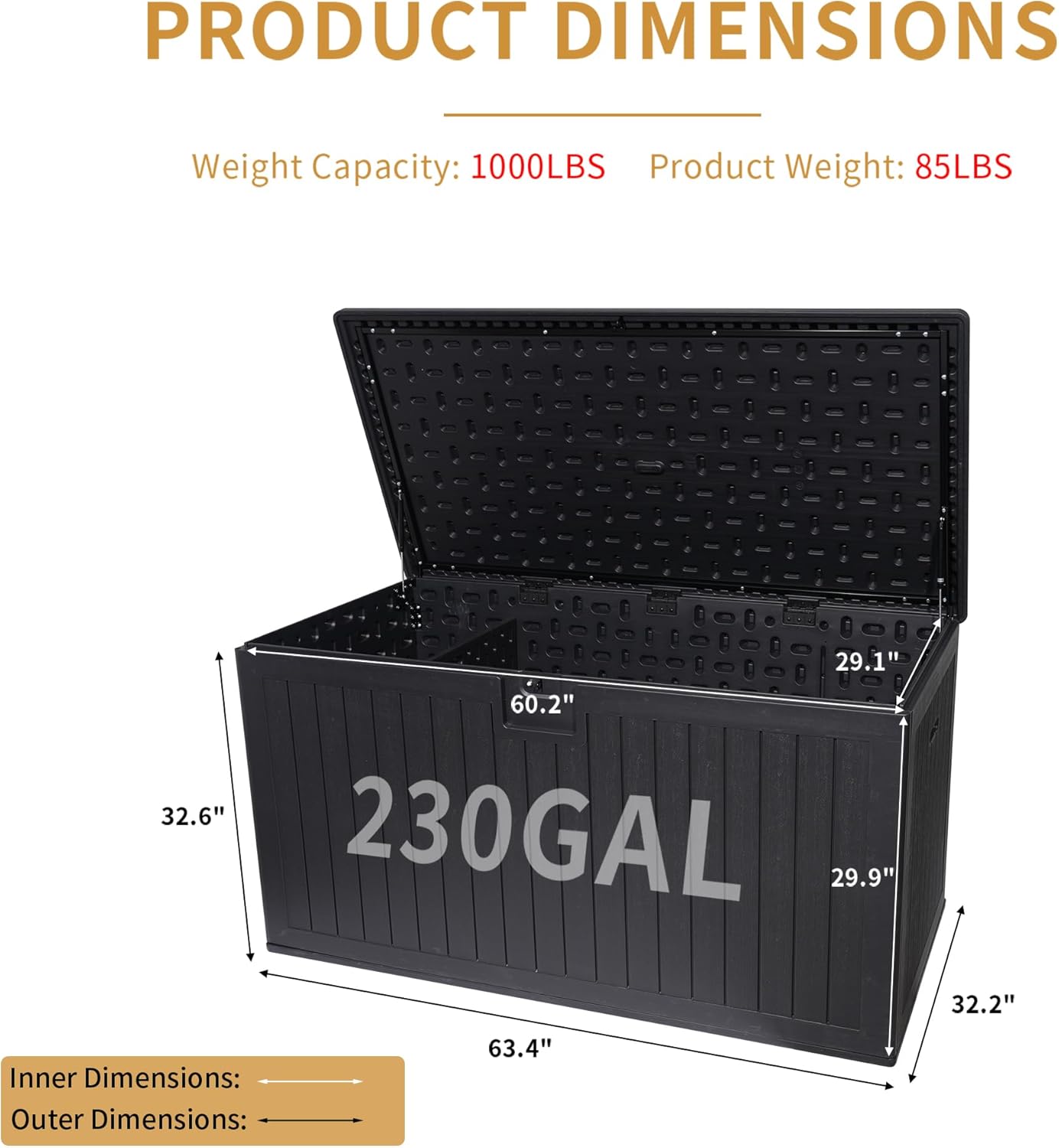 200 Gallon Outdoor Storage Box Waterproof, Extra Large Plastic Outside Deck Box Weatherproof, Resin Patio Storage Bin with Lock and Lids for Patio Cushions, Black