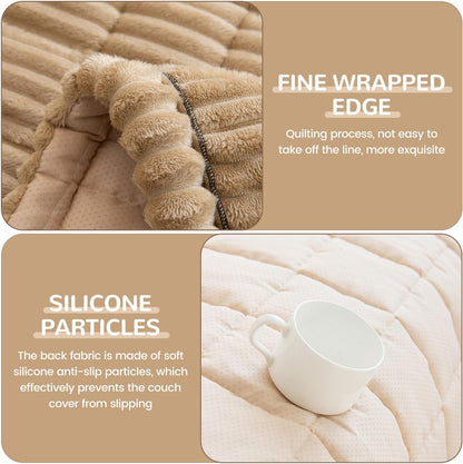 OTOB Couch Covers for 3 Cushion Sofa Pet Friendly, Plush Fuzzy Non Slip Sofa Covers Washable, Soft All Seasons Sofa Slipcovers Furniture Protector Dog Bed Mat (Coffee, 27.6" x 82.7")