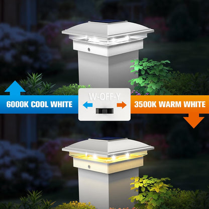 VOLISUN Solar Post Cap Light Outdoor Waterproof 6pack,Solar Fence - Post Lights for 4x4 5x5 6x6 Wooden/Vinyl Post,White Deck Post Cap Light Solar Powered with Warm White for Garden/Patio/Porch