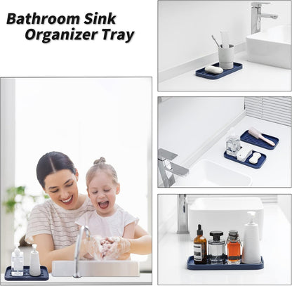 Silicone Kitchen Sink Organizer Tray for Multiple Usage,Eco-Friendly Sponges Holder for Kitchen Bathroom Counter or Sink,Dish Soap Dispenser,Scrubber,Bottle,Cup (Navy Blue, 10"×5.3")