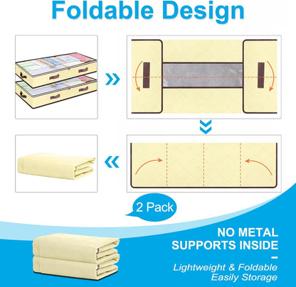 Budding Joy 6 Pack 90L Under bed Storage Containers Organizer Large Capacity Underbed Clothes Storage Bins Organization and Storage Bedroom Foldable Storage Bags with Clear Window Beige