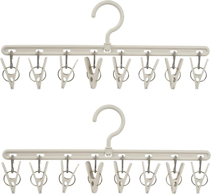 Clothes Hanger 2 Pack with 8 Clips,Clothes Drying Racks Windproof for Drying Socks Bras Underwears Baby Clothes, Hats Scarfs Towels Pants and Gloves Diaper