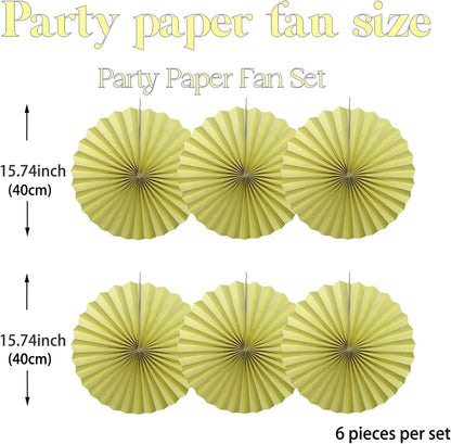 BARTHEW Yellow Hanging Paper Fans,Yellow Accessories Paper Decorations for Party,Color Party Decorations,Bee Themed Classroom Decor,16in Hanging Paper Fans 30 Color DIY Set （Light Yellow）