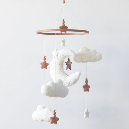 Cloud Moon Crib Mobile Cloud Baby Mobile for Crib Neutral Boho Clouds and Stars Moon Mobile Boucle Mobile, coffee 3