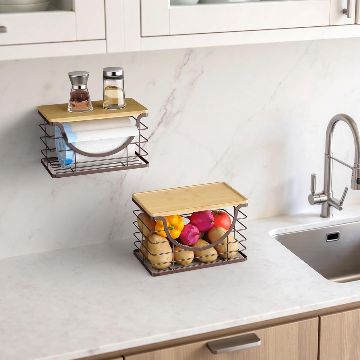 Extra Large Trash Bag Holder Under Sink Stackable Kitchen Storage 2 Pack, Pantry Organizers and Storage, Wall Mounted Garbage Bag Dispenser Roll Holder for Laundry Room and Kitchen