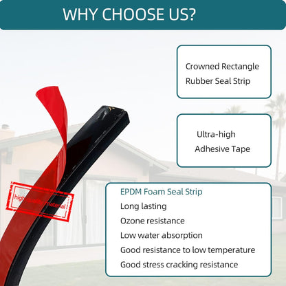 Rectangle Foam Rubber Seal, Self-Adhesive EPDM Foam Rubber Weather Stripping for Boat, Auto, RV, Marine, Garage Doors/Window and More, W:0.5"; H:0.25"; L:26Feet