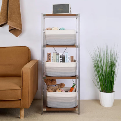 Large Storage Baskets for Organizing, Closet Shelf Baskets for Clothes Blanket Towels, Baby Nursery, Toy Bins Box, Woven Rope Baskets, 17 x 13 x 7.5”, 4 Packs Gradient Grey