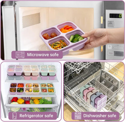 5 Pack Bento Lunch Box,4 Compartment Snack Containers,Divided Snack Box,Meal Prep Lunch Containers FOR Kids/Toddle/Adults,Food Storage Containers for School, Work and Travel