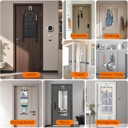 FYY Over The Door Hooks - 4 Pack Heavy Duty Dual-Hook Organizer Hanger with Non-Slip Rubber for Towels, Clothes, Hats & Bags Use in Bathroom, Bedroom, Kitchen - Fits Interior Doors Up to 1 3/8" Beige