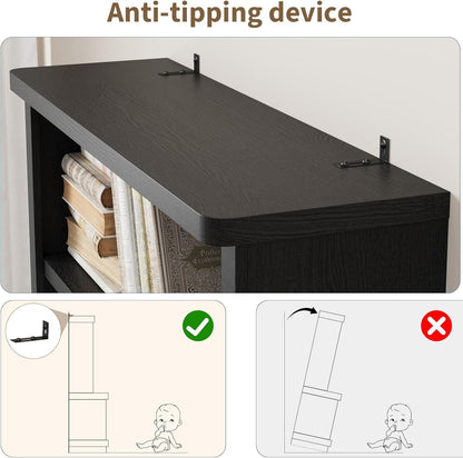 Rresyet 5 Tier Bookcase with Flip-Flop Design, 71" x 37" x 16" Wooden Book Shelf, Extra Bookshelf Storage Organizer, Display Standing Shelf Unit for Home Office, Living Room, Study Room (Black