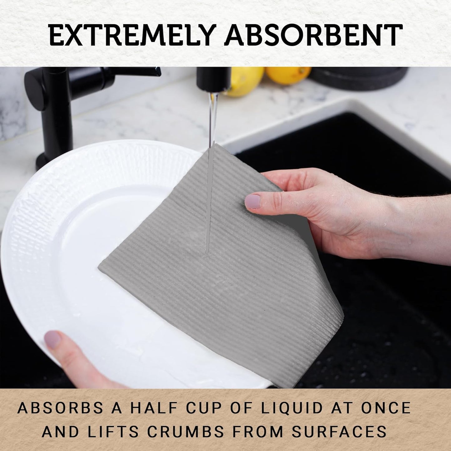 Nordhus Design Swedish Dishcloths, Grey 10-Pack, Reusable, Washable Cellulose Cotton Kitchen Cloths - Replace Paper Towels, Wipes, Sponges, Dish Rags