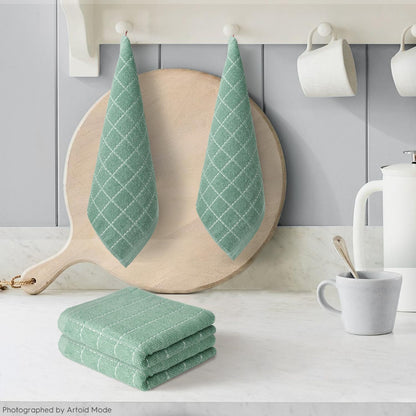 Artoid Mode Checkered Designed Cotton Light Green Terry Kitchen Dish Cloths, 12x12 Inch Soft Absorbent Quick Drying Cleaning Kitchen Rags Set of 6
