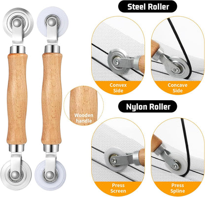 Window Screen Replacement,Screen Door Repair Kit, 48"x178" Grey Window Screen Mesh,Including 50 FT Splines+Hooks+2 Rollers+8 Clips+Scissors+Knife+Tape Measure,Fully Equipped Window Screen Repair Kit