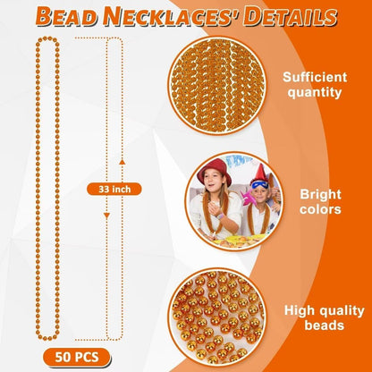 50PCS Bead Necklace, Orange Bead Necklaces Party Favors Bulk, 33" Mardi Gras Necklaces, Festival Parade Throw Accessories for Mardi Gras Halloween Wedding Party Celebrations Decorations
