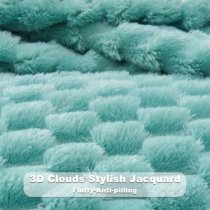 NEWCOSPLAY Super Soft Queen Blanket Sage Green Premium Silky Flannel Fleece 3D Clouds Stylish Jacquard Lightweight Bed Blanket All Season Use 350GSM (Sage Green, Queen(90"x90"))